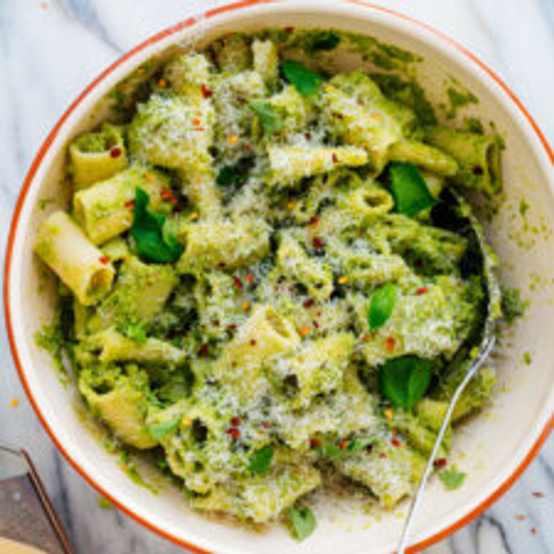 Broccoli Pesto Pasta with Green Olives