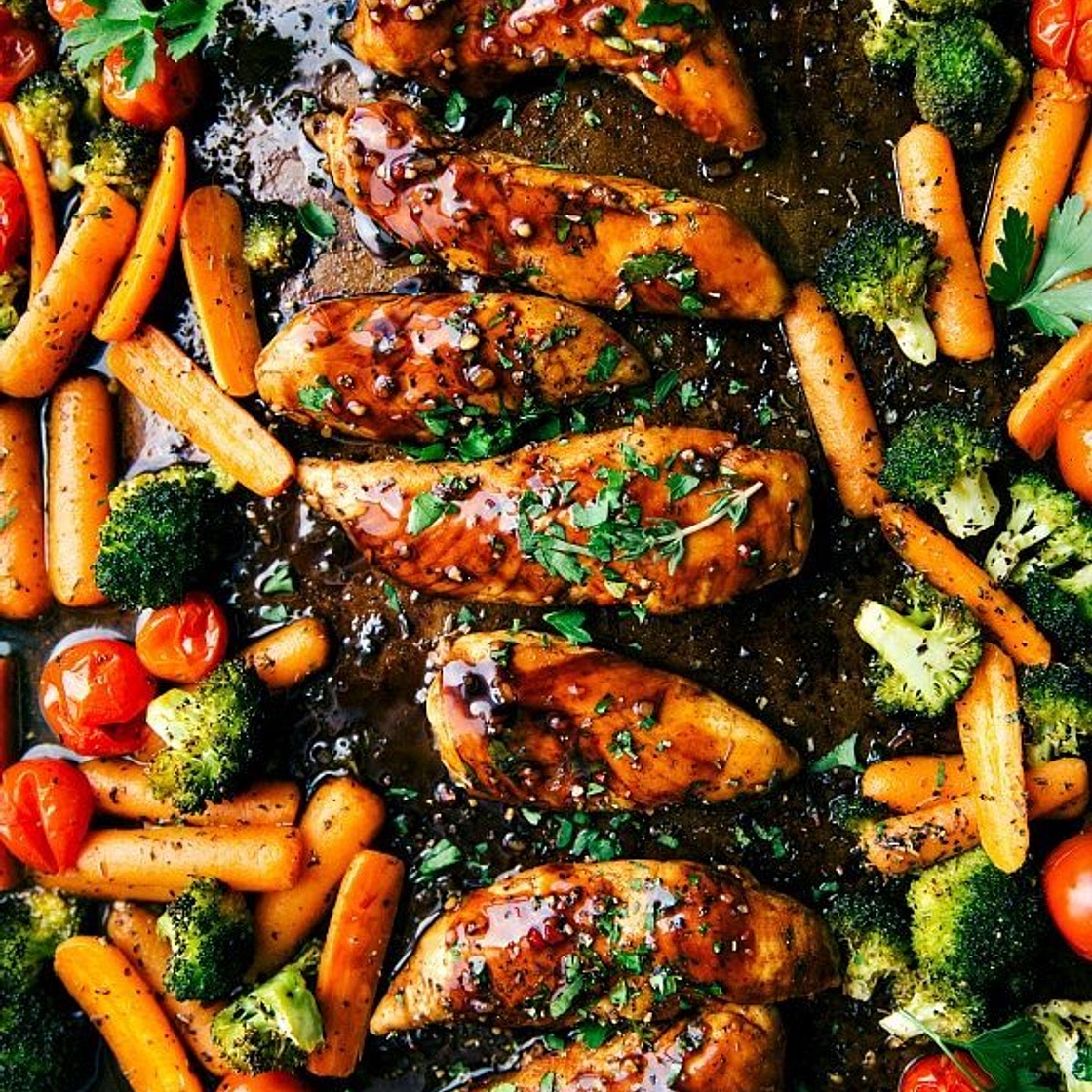 ONE PAN Balsamic Chicken and Veggies