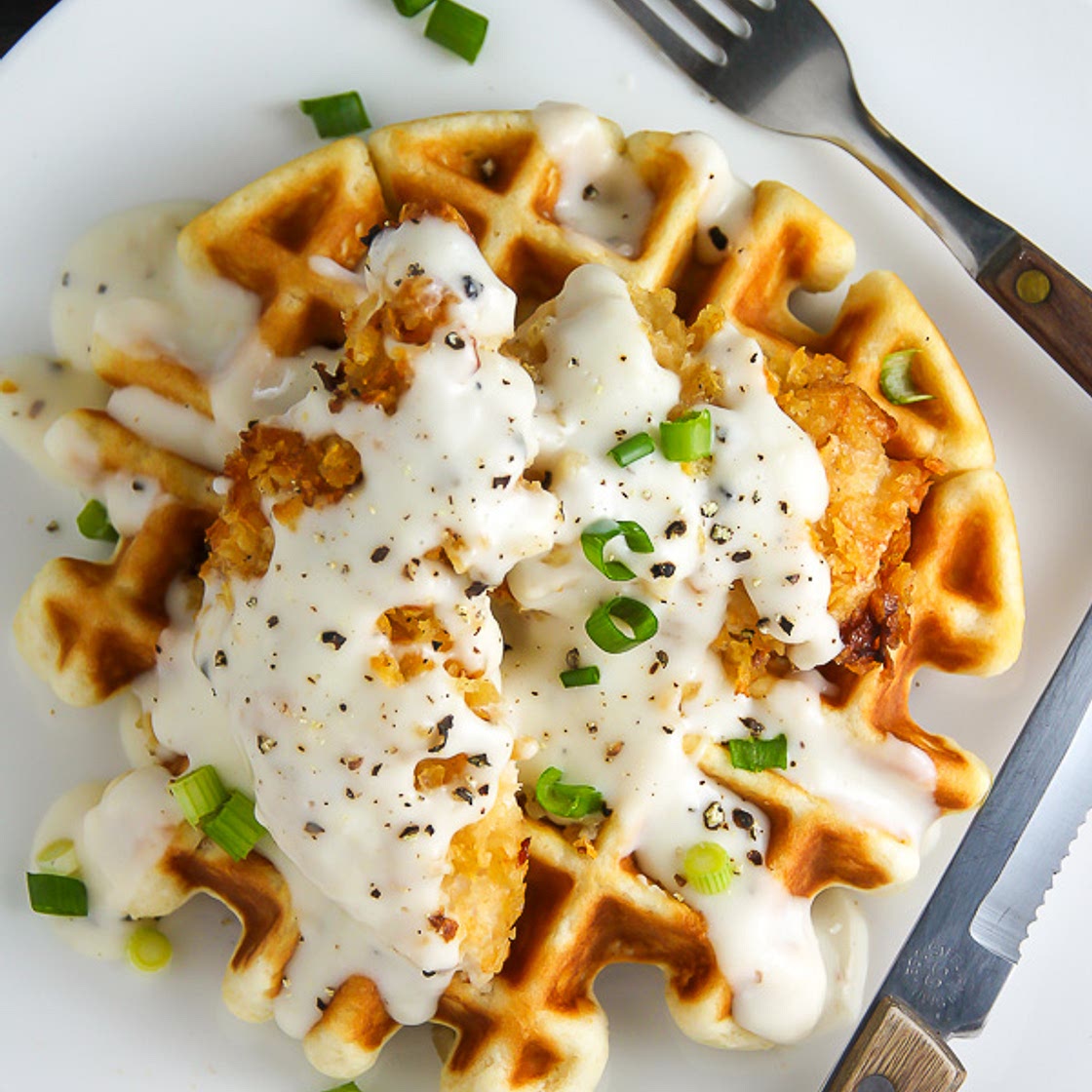 Oven-Fried Chicken with Waffles and White Gravy