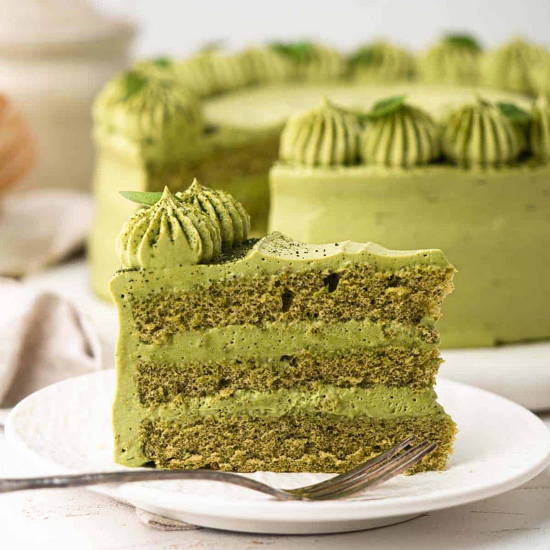 Soft Matcha Cake with Fluffy Cream Frosting