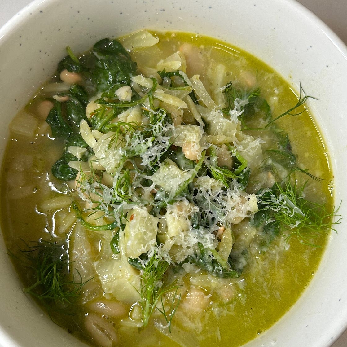 Pesto Orzo White Bean Soup