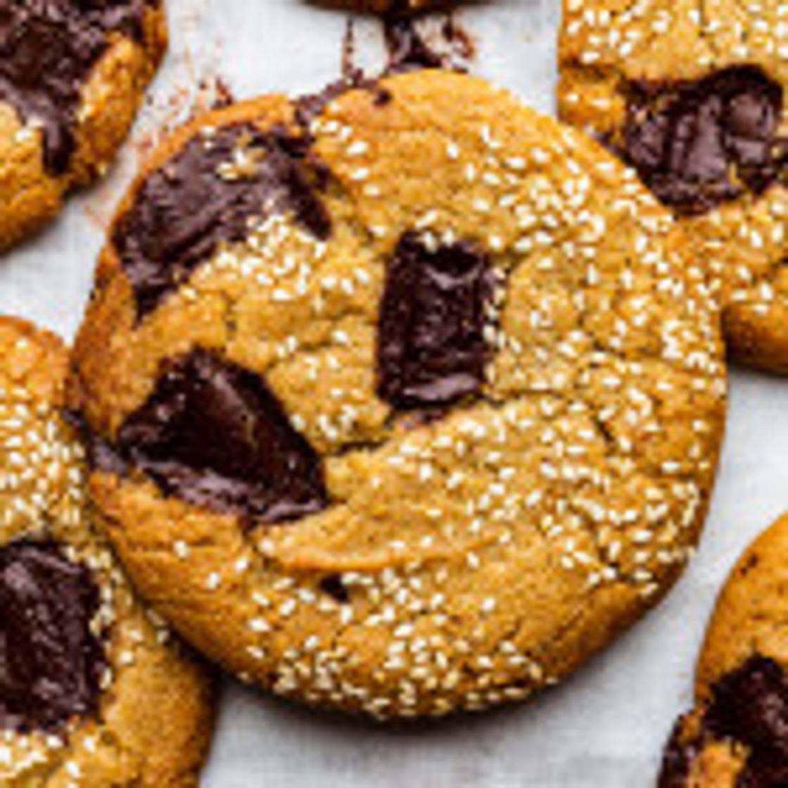 Vegan choc chip cookies with tahini