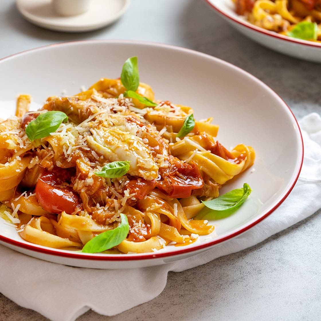 Crab and Cherry Tomato Fettuccine