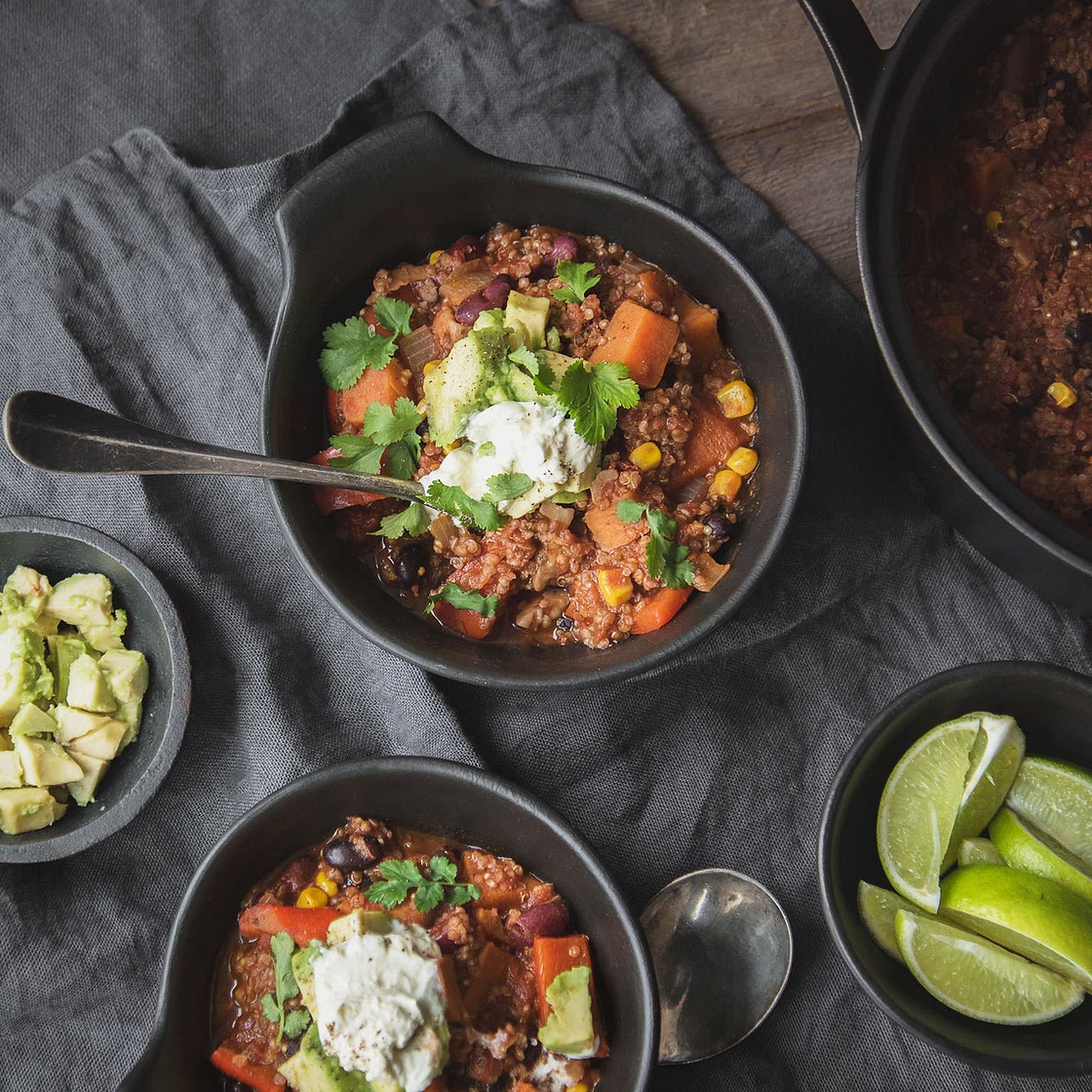 Warming sweet potato and bean chili
