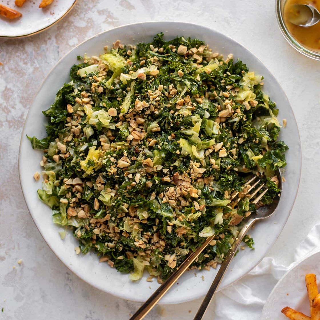 Crunchy Emerald Kale Salad with Peanut Vinaigrette