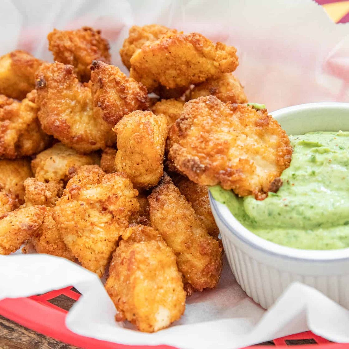 Tajín-Seasoned Chicken Nuggets with Avocado and Jalapeño Lime Ranch