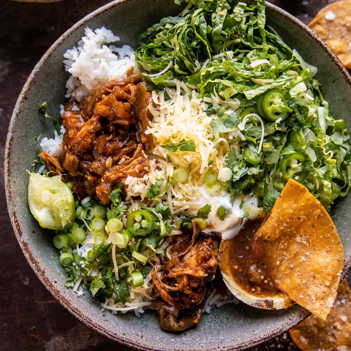 Crockpot White Chicken Chili Burrito Bowls