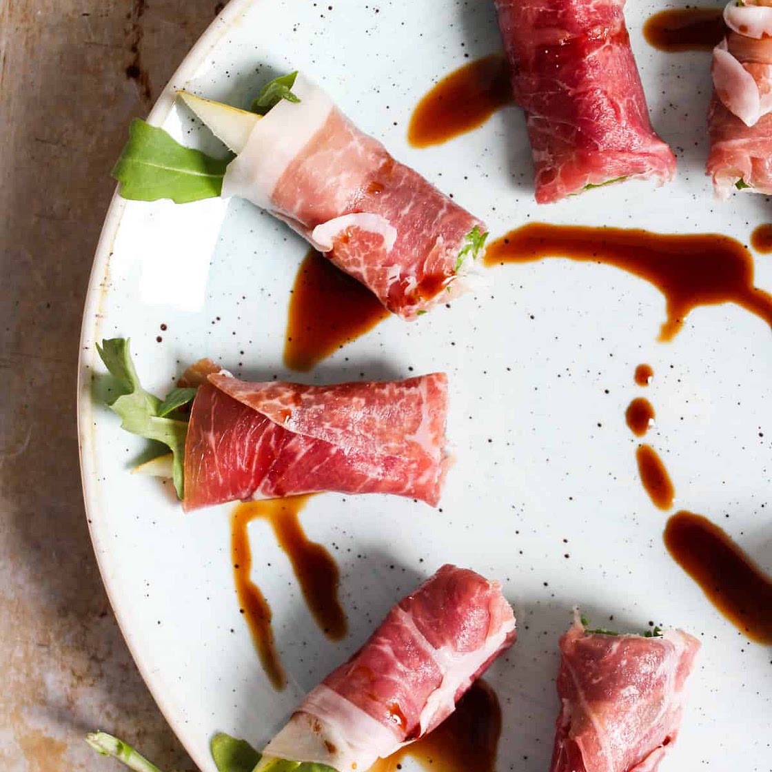 Proscuitto, Pear, and Arugula Rolls