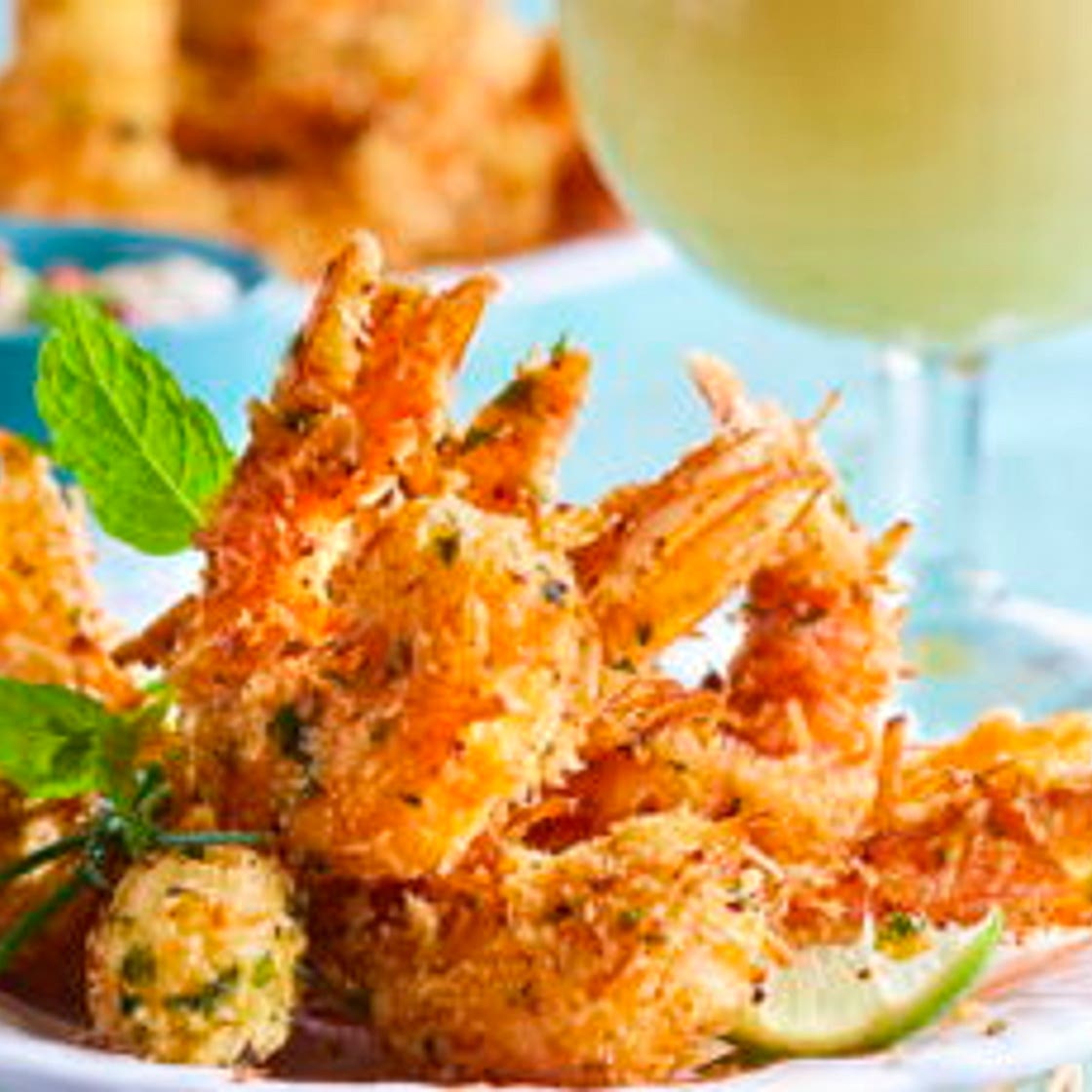 Crevettes panées et Piña Colada