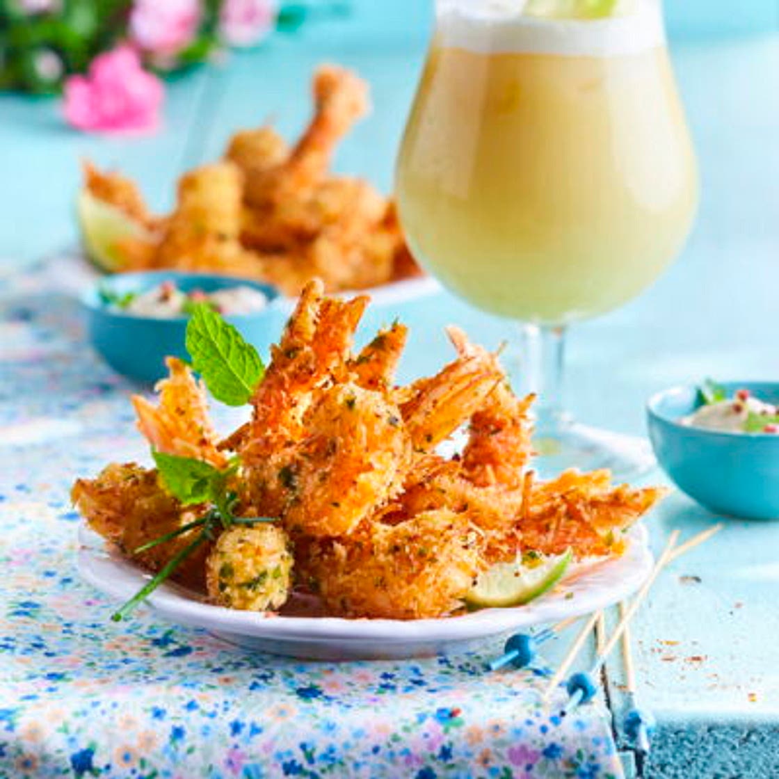 Crevettes panées et Piña Colada