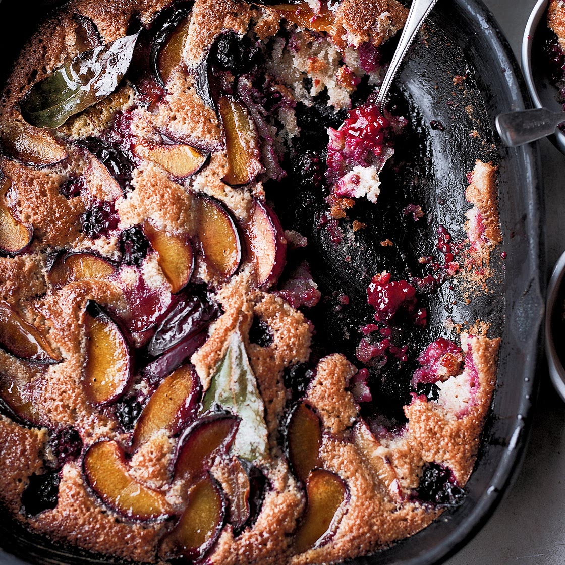 Plum, blackberry and bay friand bake