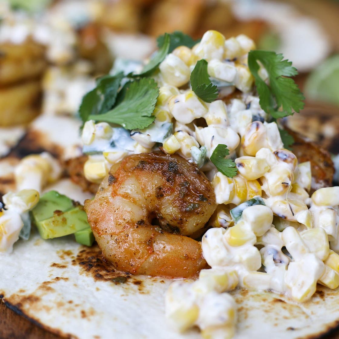 Spicy Shrimp Tacos with Creamy Corn Salad