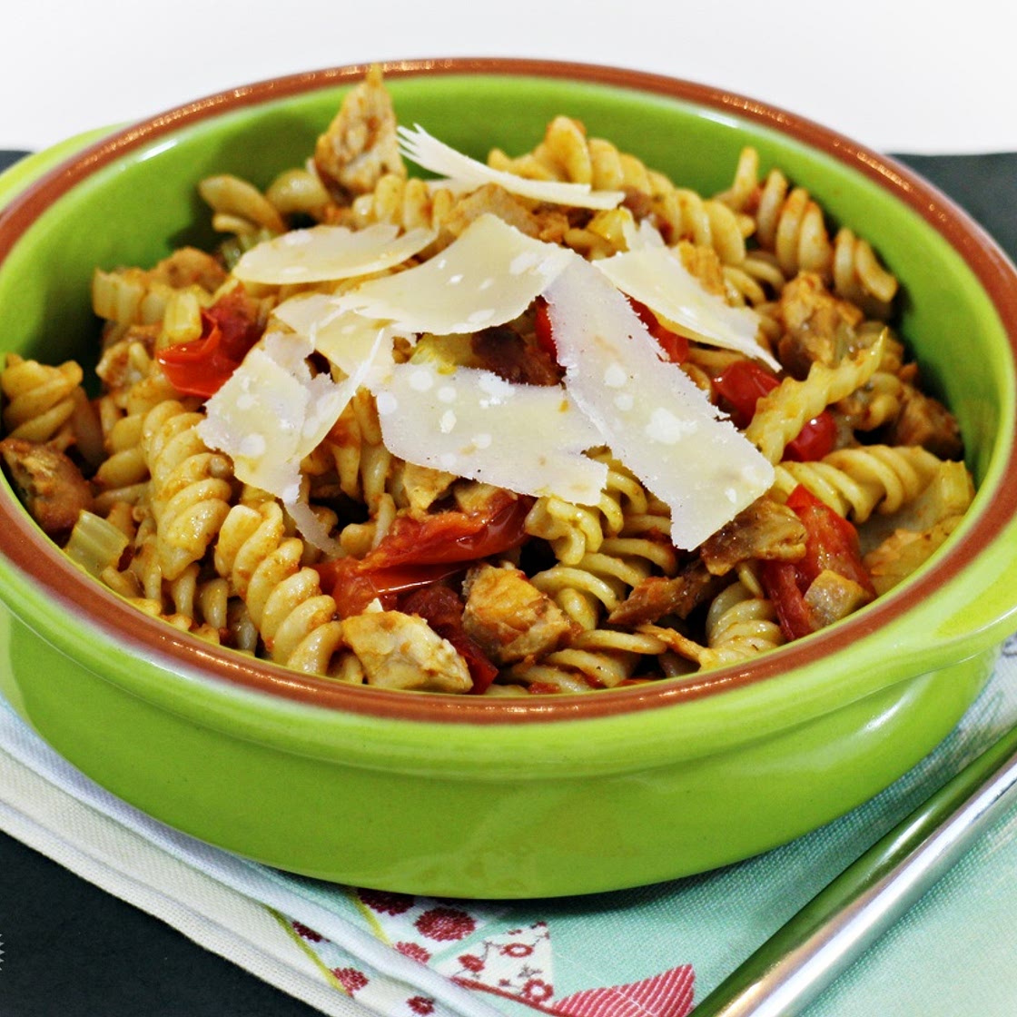 Quick Leftover Pork Pesto Pasta