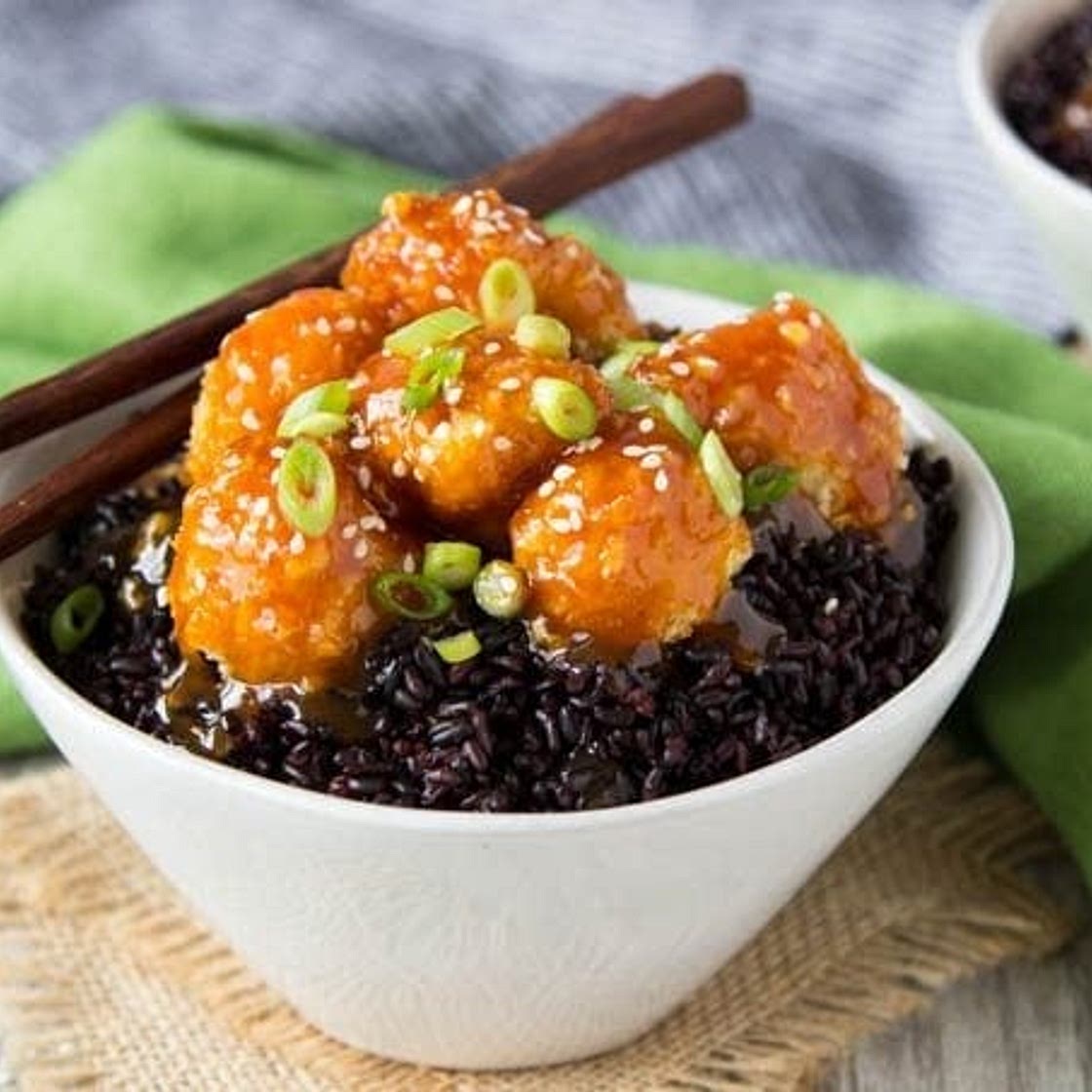 Baked Orange Cauliflower + Forbidden Rice