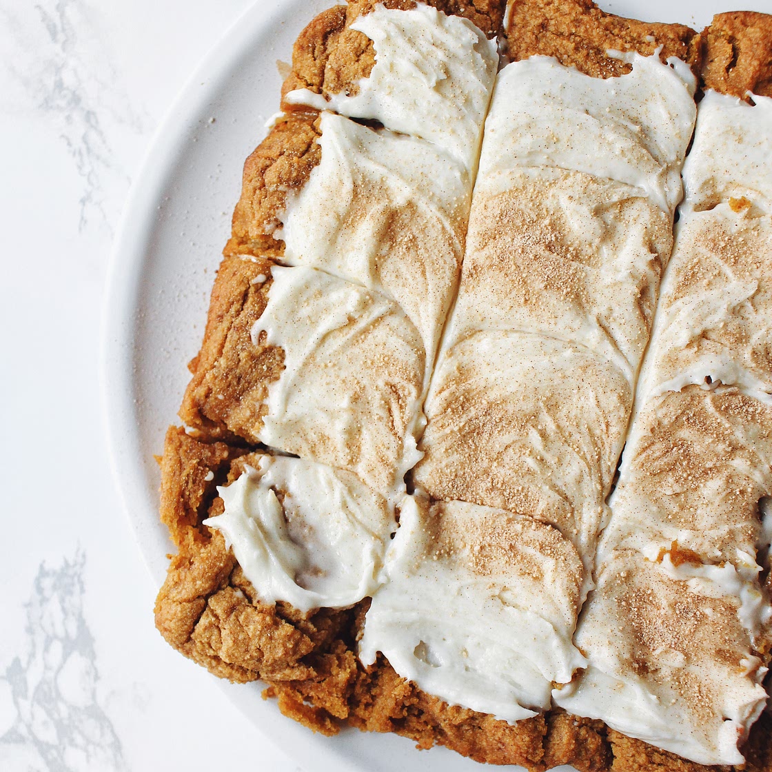 Vegan Frosted Pumpkin Bars ~ FREE of dairy and gluten!