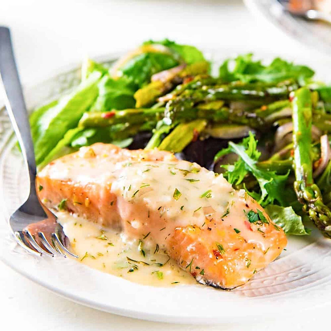Slow Roasted Salmon with a Lemon and Butter Sauce