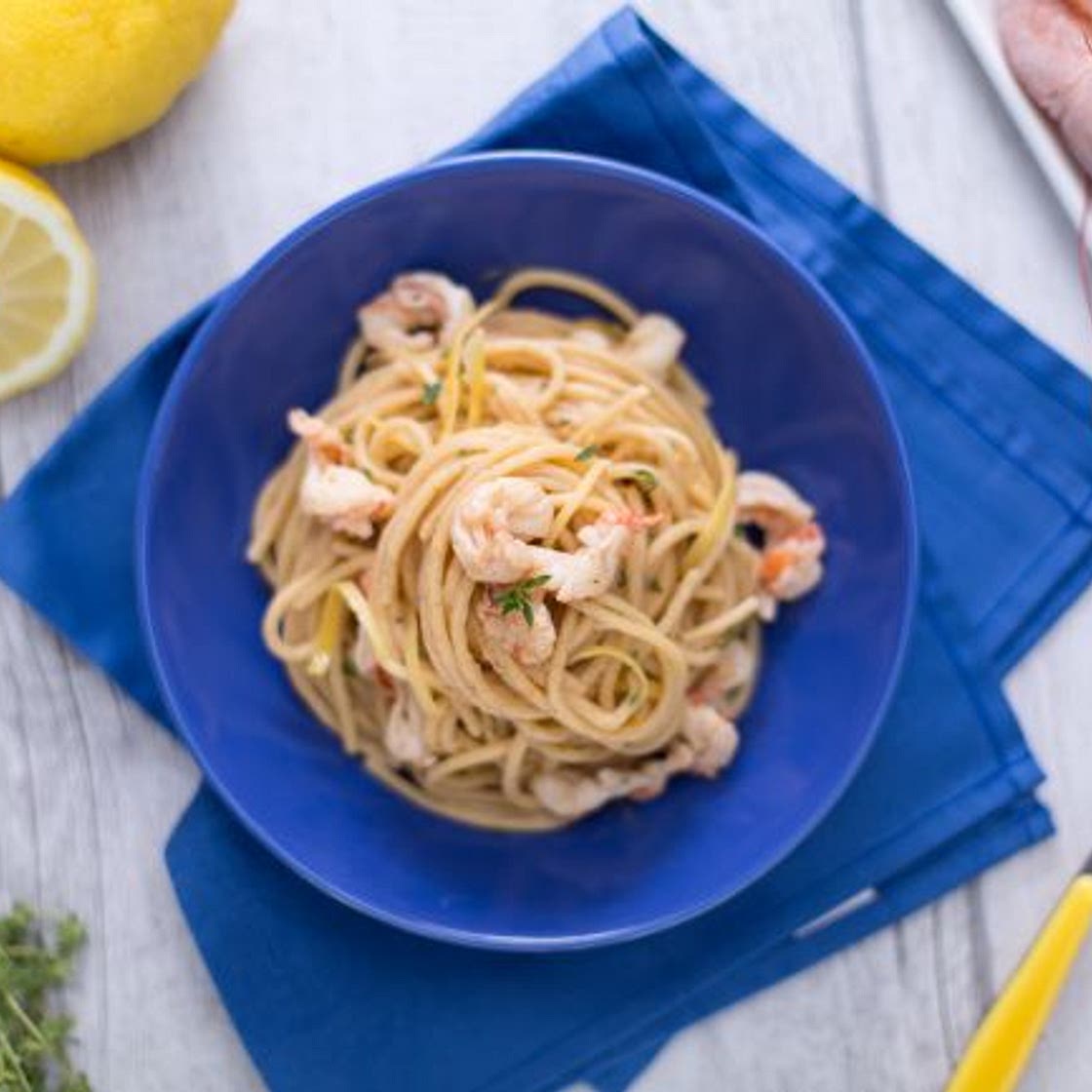 Spaghetto rigato al limone e gamberi