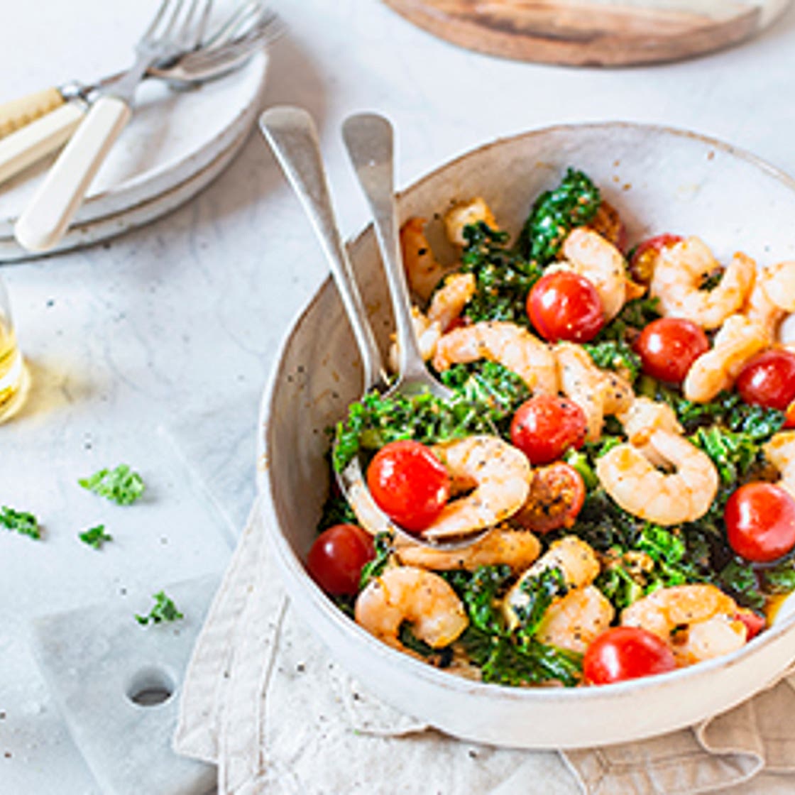 Oven-Roasted Shrimp and Kale