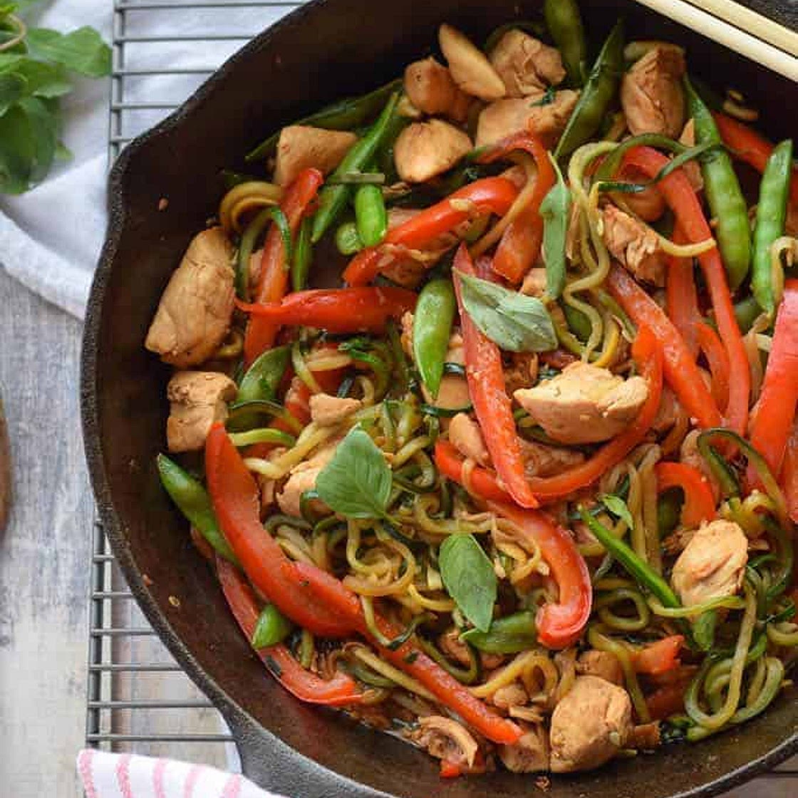 Chicken Thai Basil with Zucchini Noodles