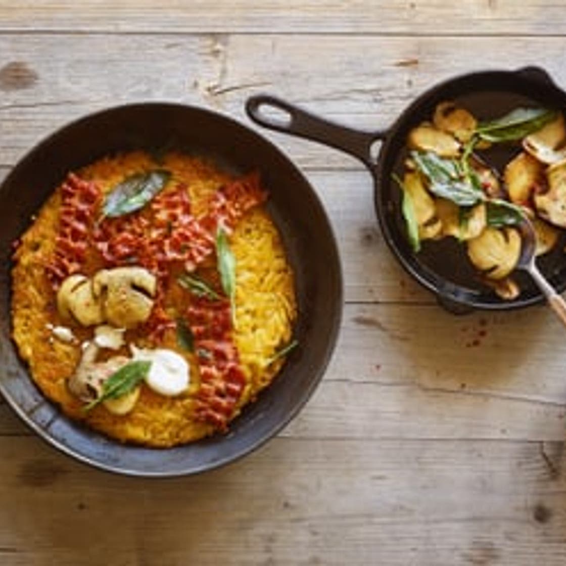 Rösti fixfertig mit Speck und Salbeipilzen