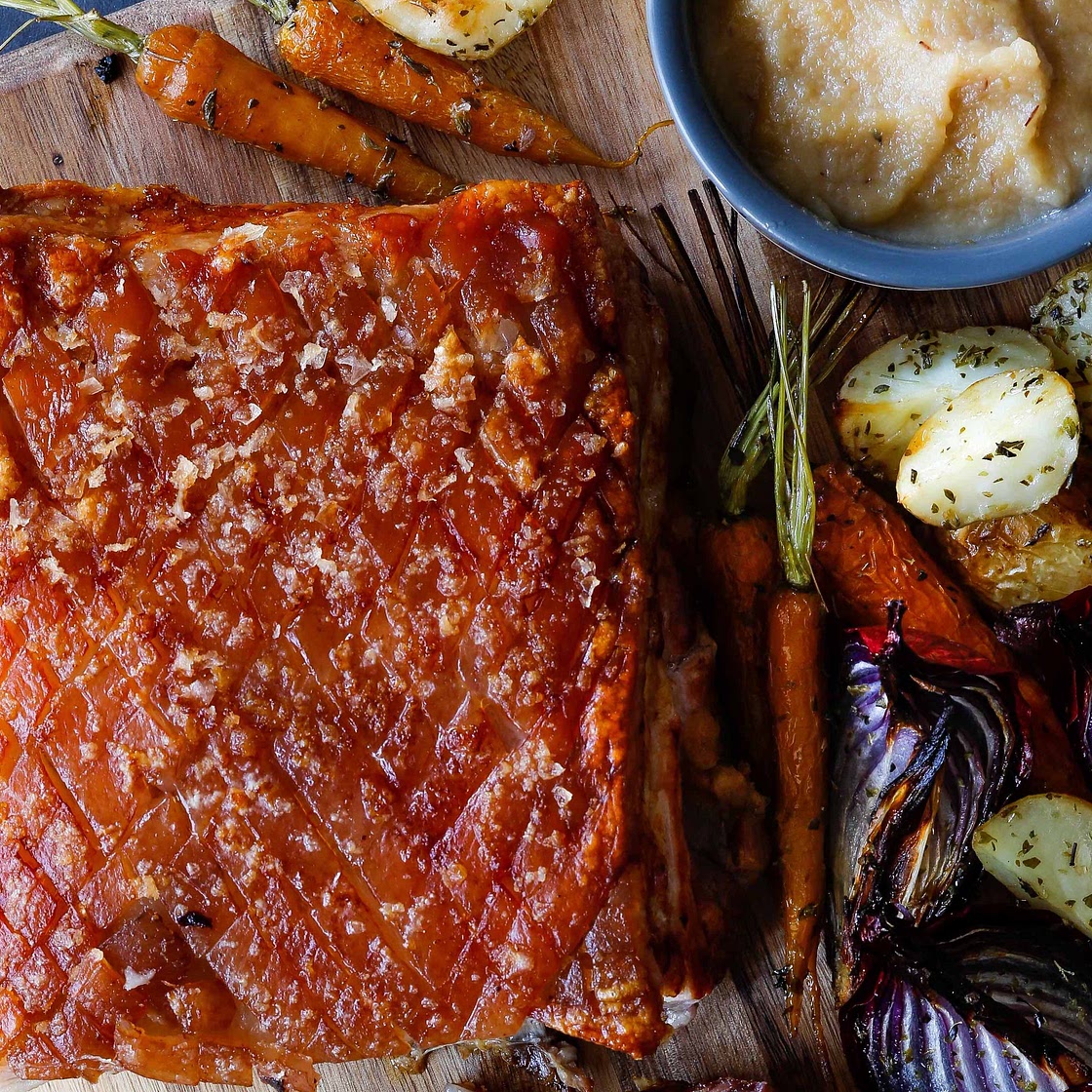 Roast Pork Belly with Caramelised Apple Sauce