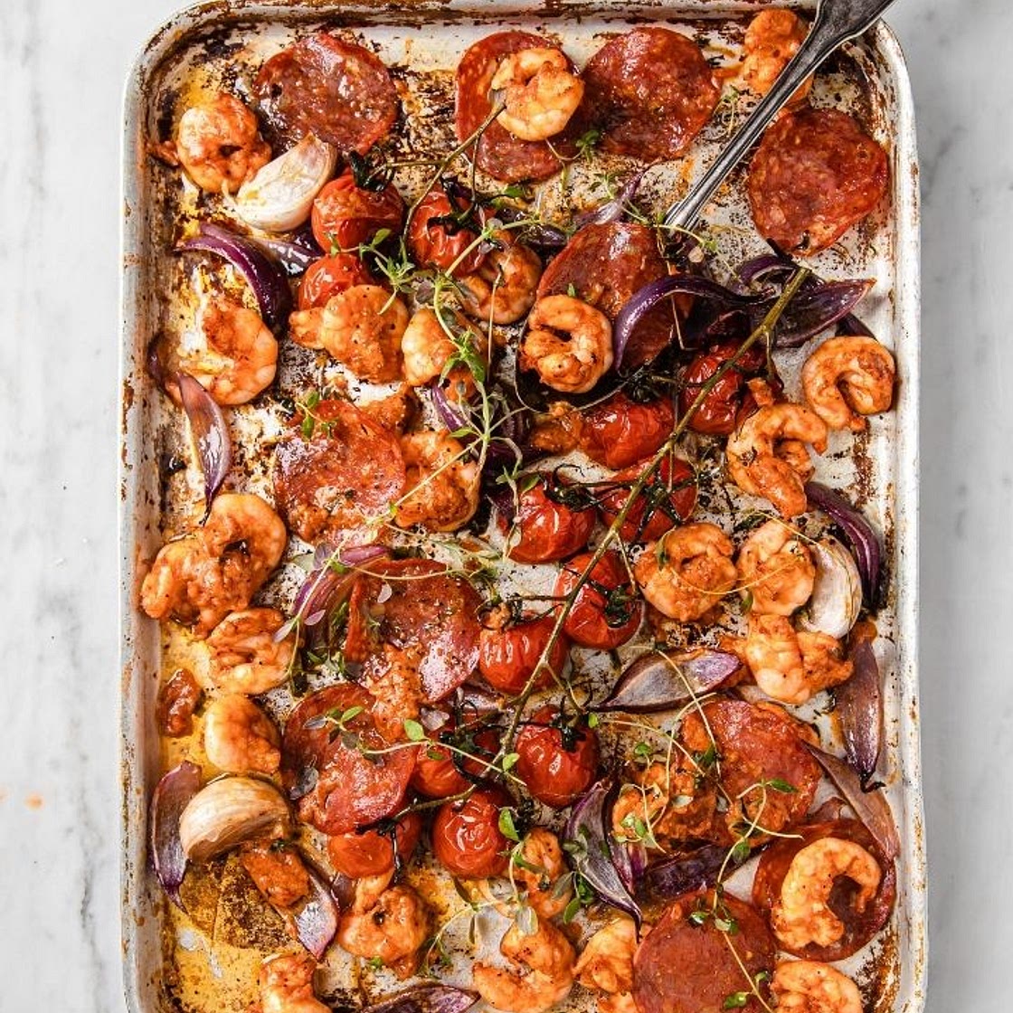 Sheet Pan Shrimp with Crispy Pepperoni