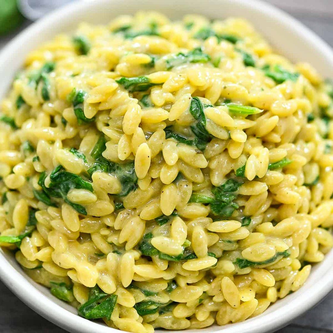 Creamy Vegan Spinach Orzo