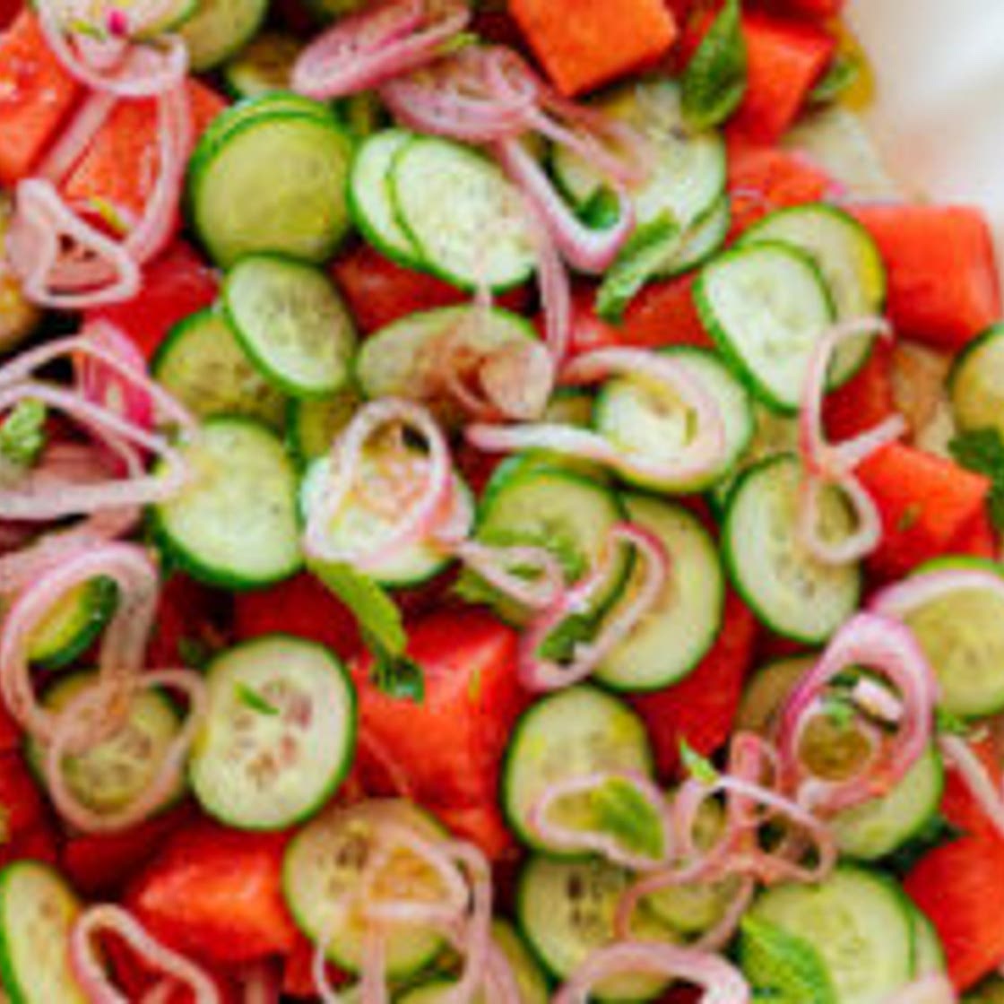Watermelon Salad with Herbed Yogurt Sauce
