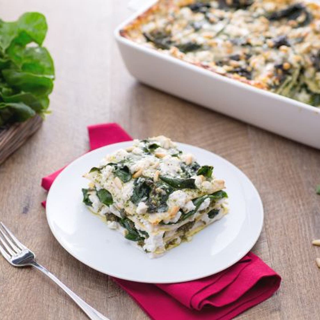 Lasagne alla crema di pesto, ricotta e spinaci