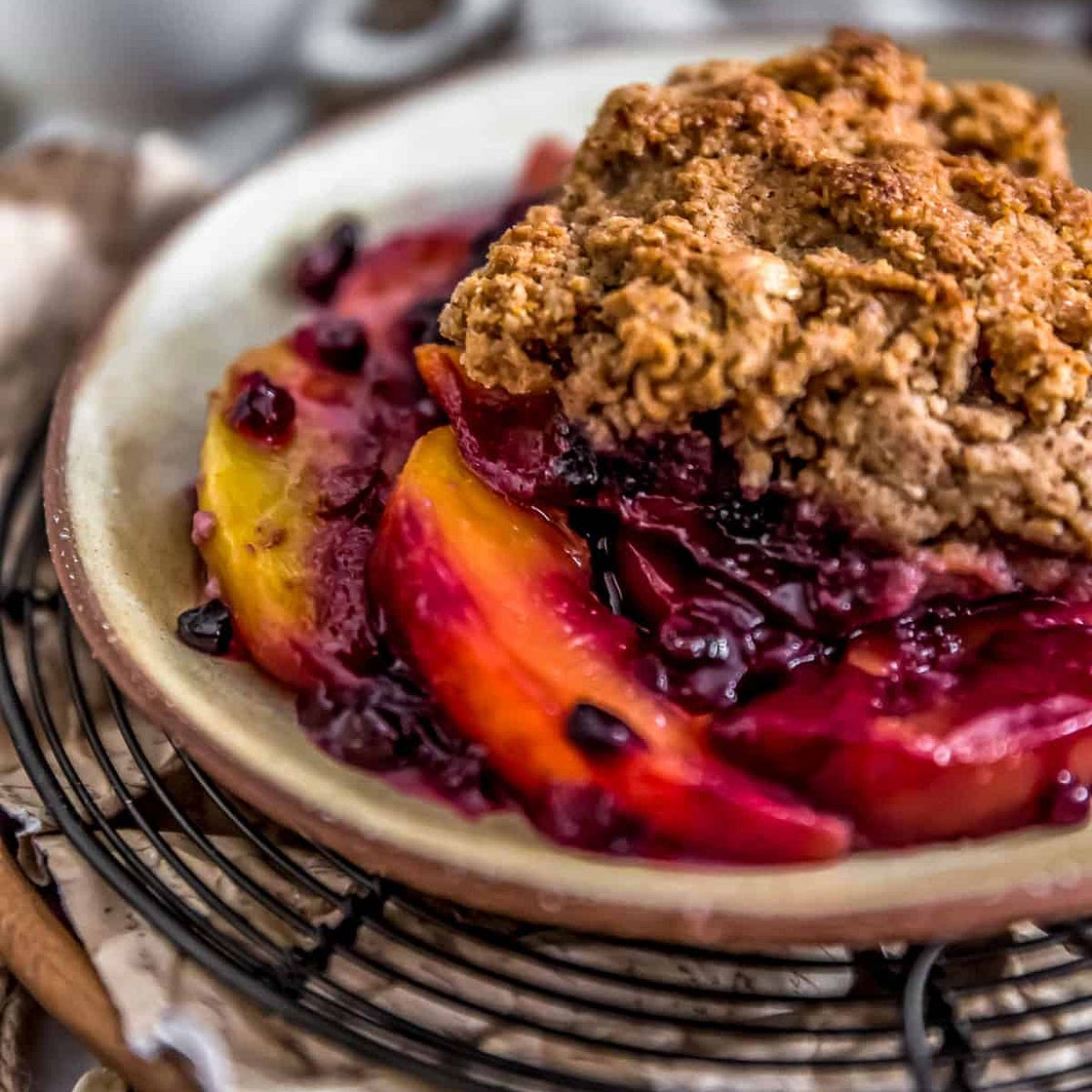 Peach Blueberry Biscuit Cobbler