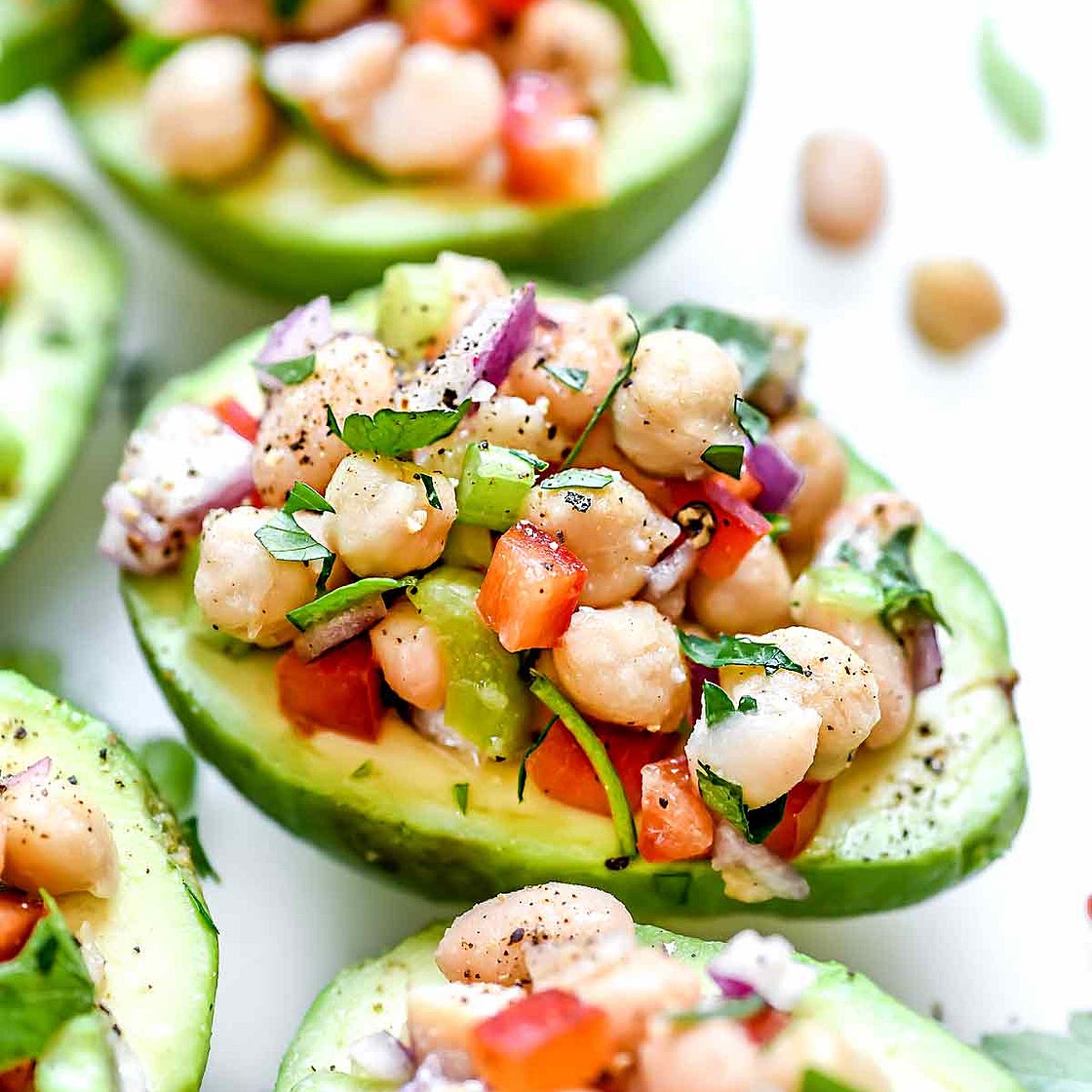Mediterranean Chickpea Salad Stuffed Avocados