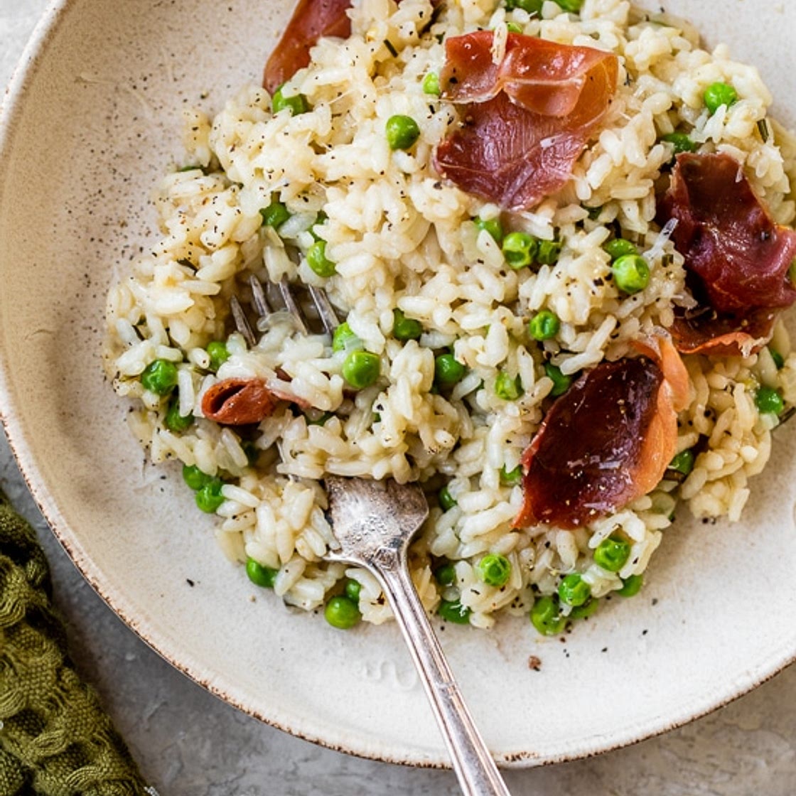 Instant Pot Risotto with Prosciutto, Peas, and Herbs