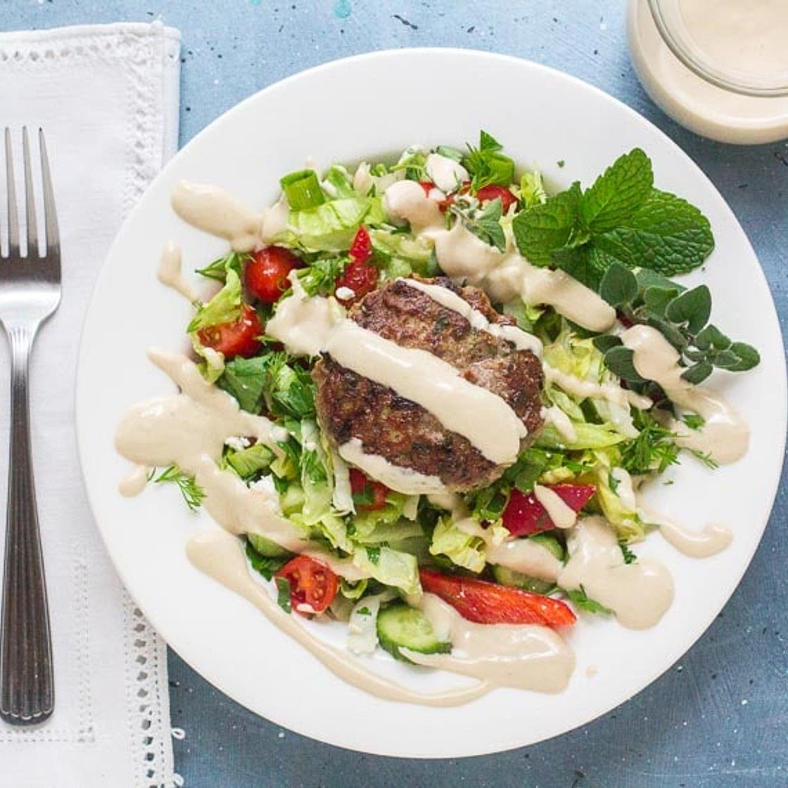 Low FODMAP Lamb Burgers with Tahini Sauce