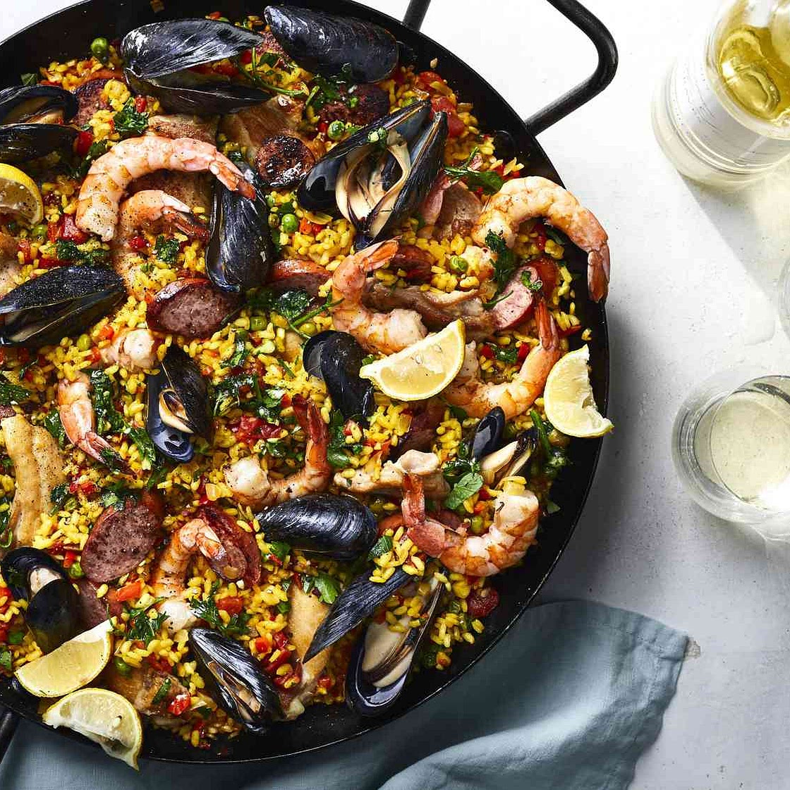 Seafood & Chicken Paella with Peas