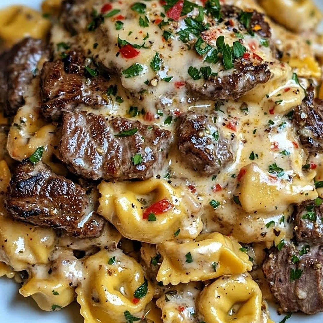 Cheesy Steak Bite Tortellini with Monterey Jack & Gouda Herb Cream Sauce