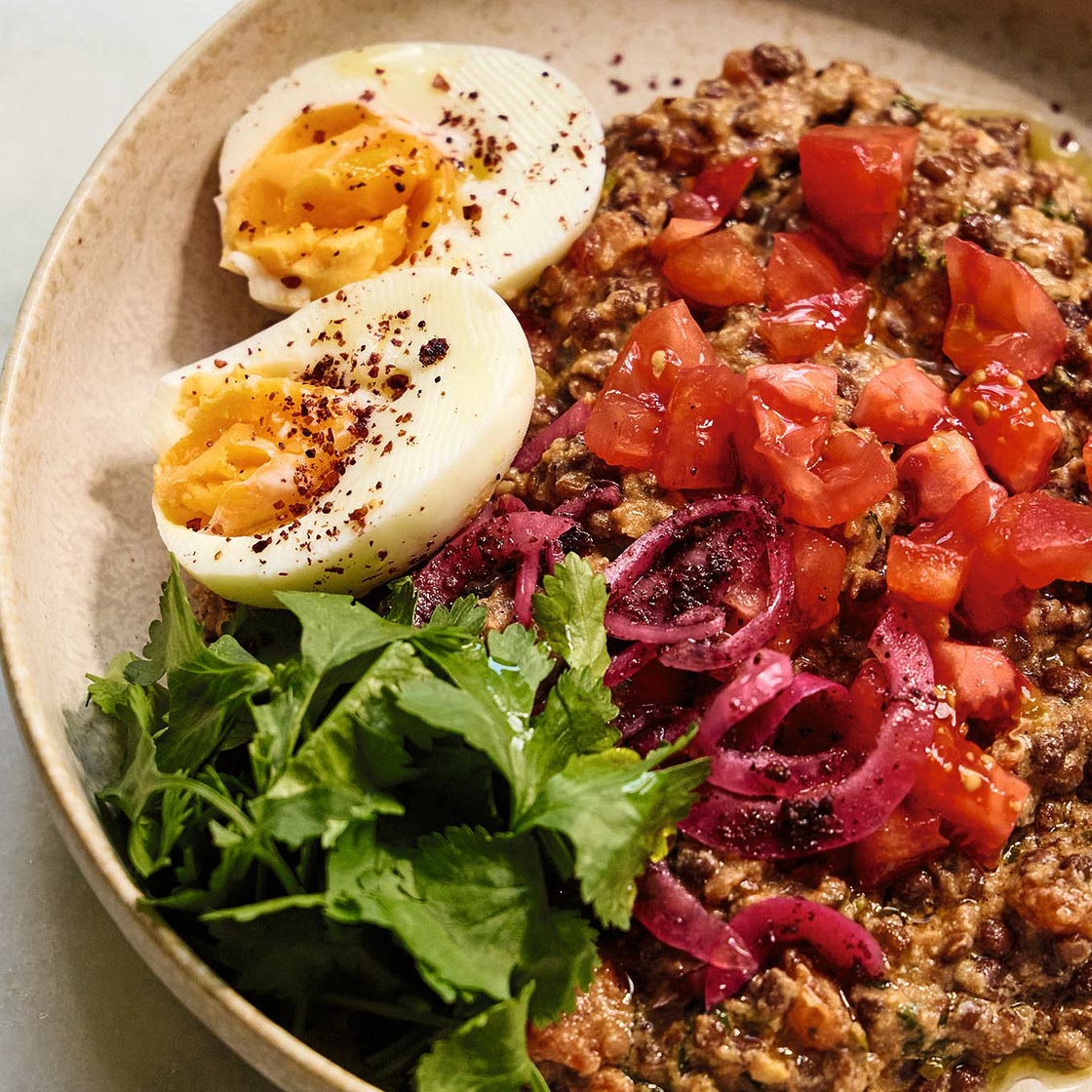 Crushed Lentils With Tahini & Soft-Boiled Eggs (Adas Medames)