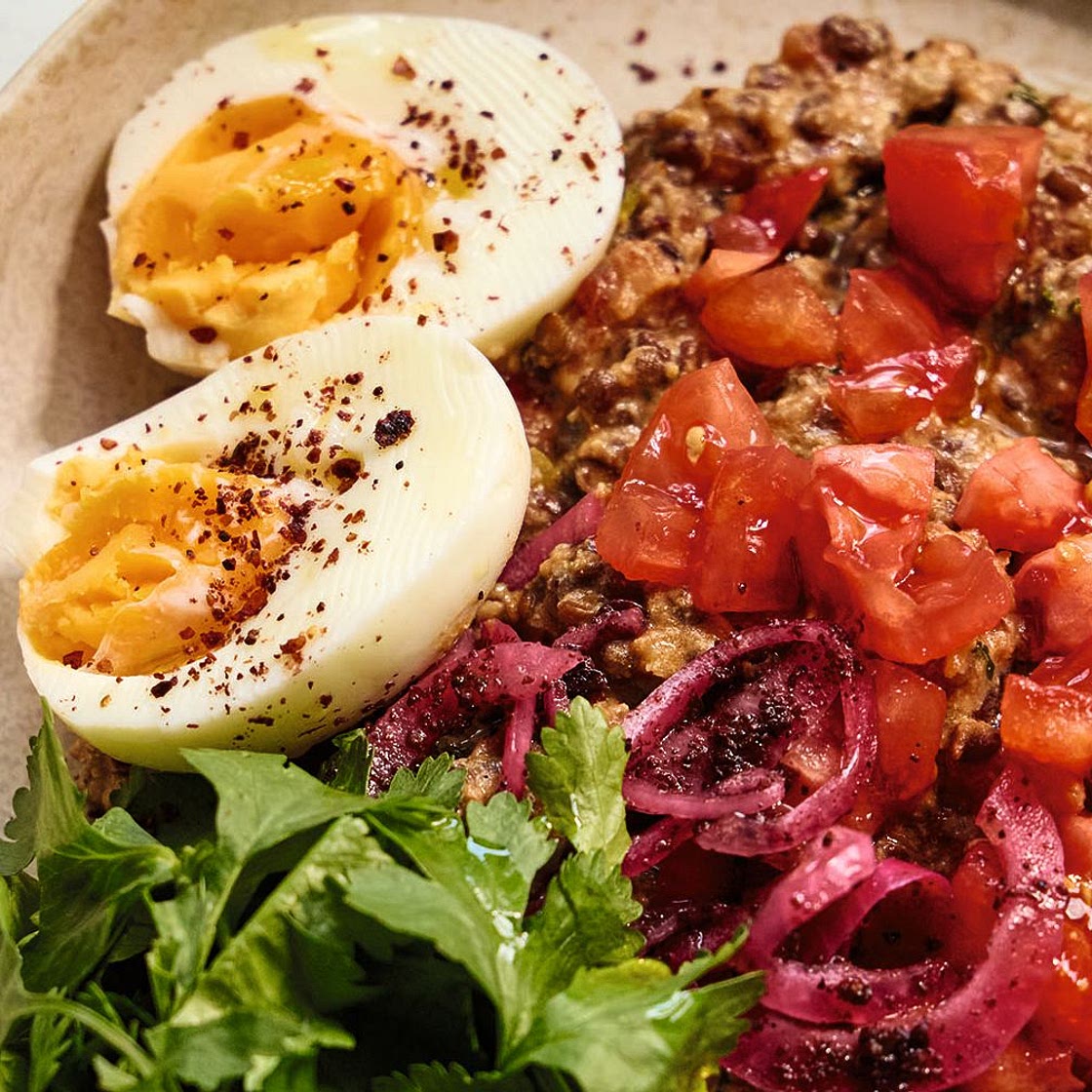 Crushed Lentils With Tahini & Soft-Boiled Eggs (Adas Medames)