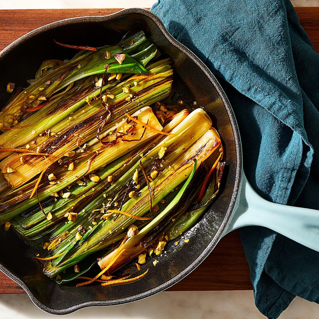 Bourbon-Braised Leeks With Pistachios