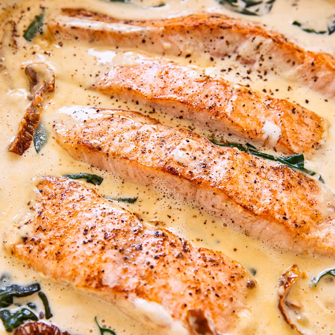 Tuscan Salmon with Parmesan Cream Sauce