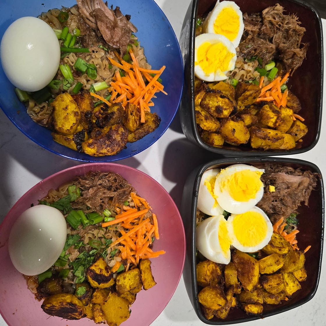 Crockpot Caramelized Pork Ramen Noodle Soup w/Curry Roasted Acorn Squash
