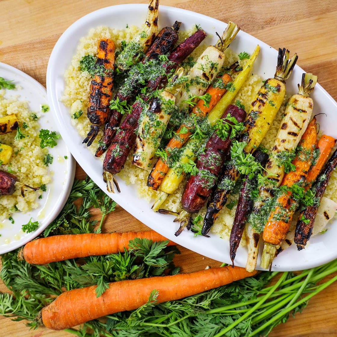 Grilled Carrots with Couscous and Tangy Mint Dill Dressing