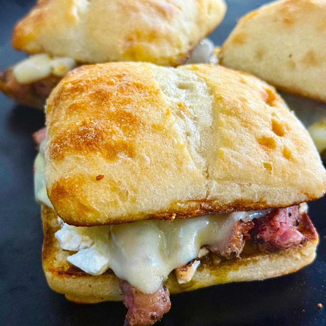 Blackstone Pesto Goat Cheese Steak Sandwiches