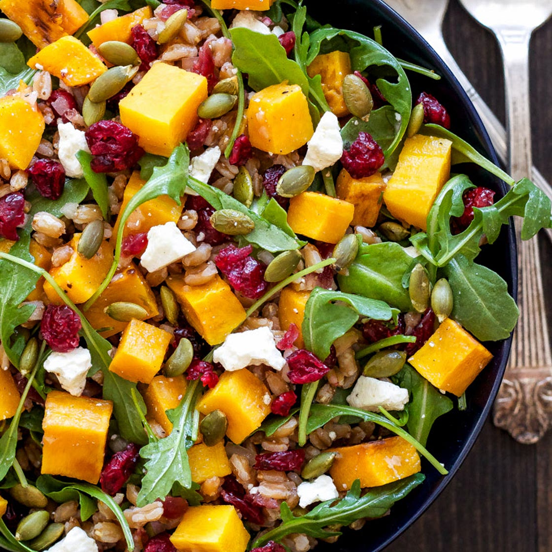 Butternut Squash Farro Salad with Arugula and Cranberries
