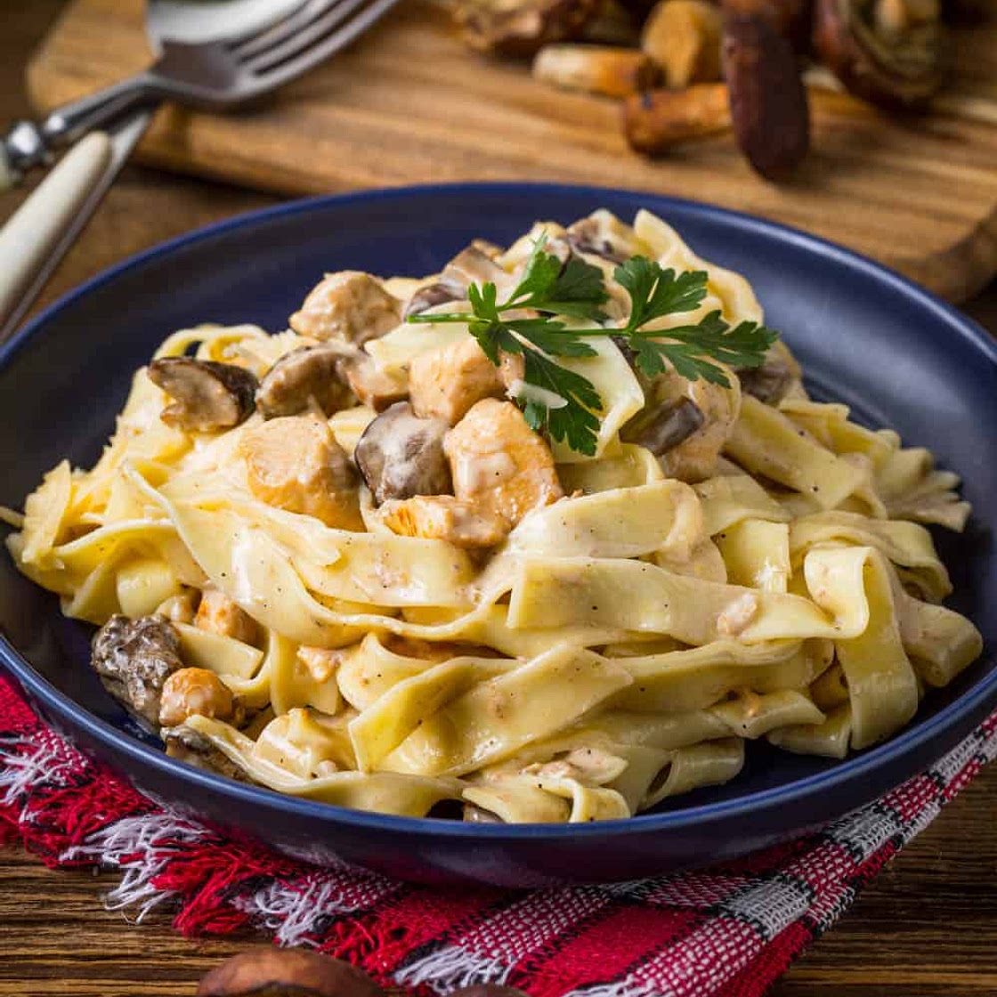 Creamy chicken and mushrooms pappardelle