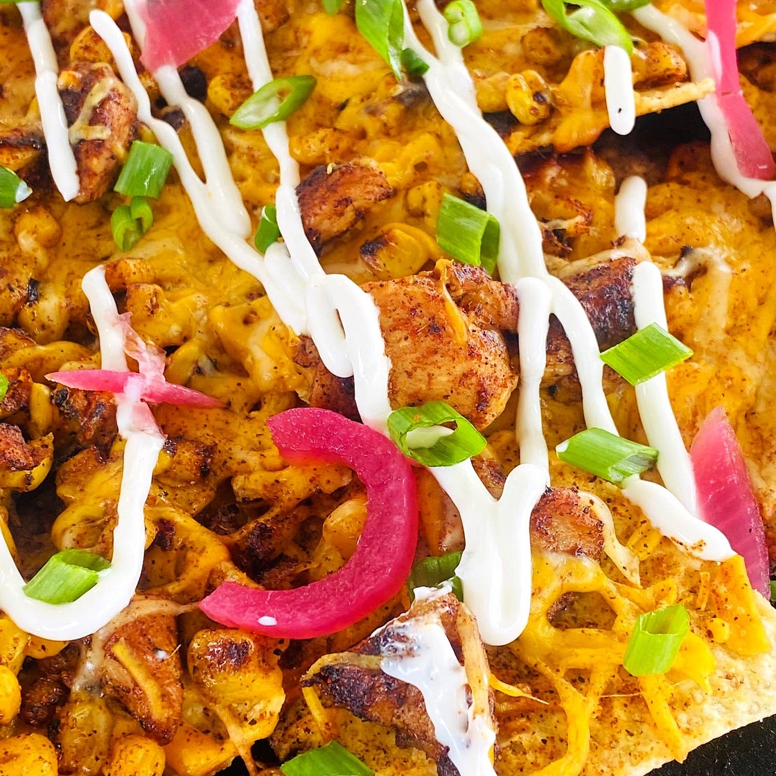 Blackstone Chicken and Corn Nachos