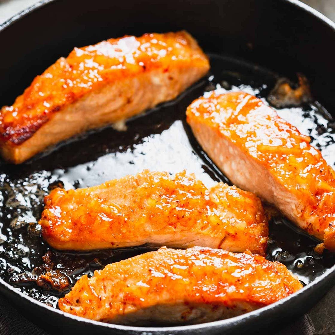 Simple Sriracha Marmalade Glazed Salmon