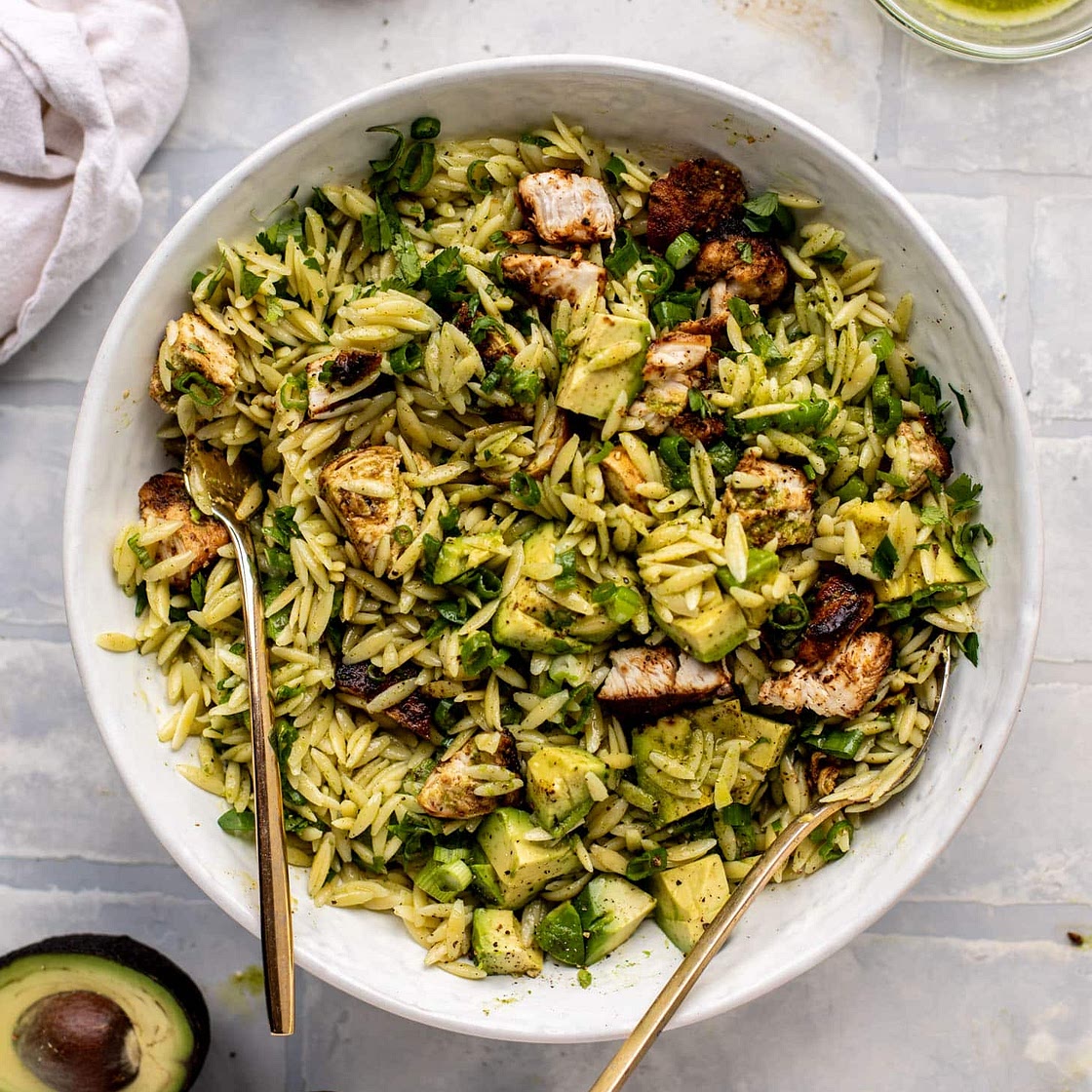 Grilled Chicken and Avocado Orzo Salad