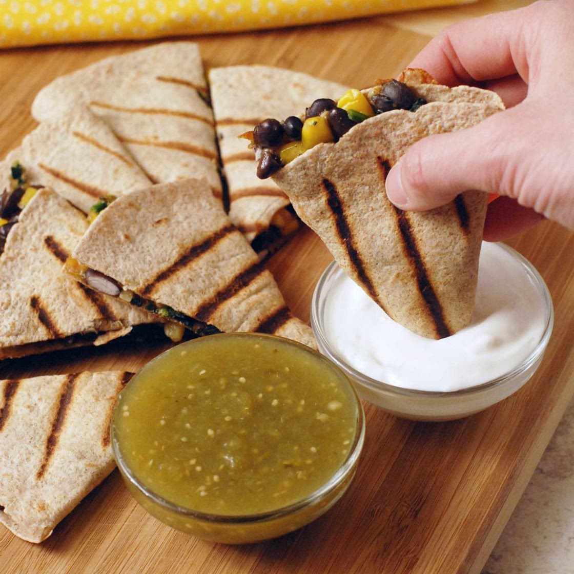 Black Bean Corn and Spinach Quesadillas