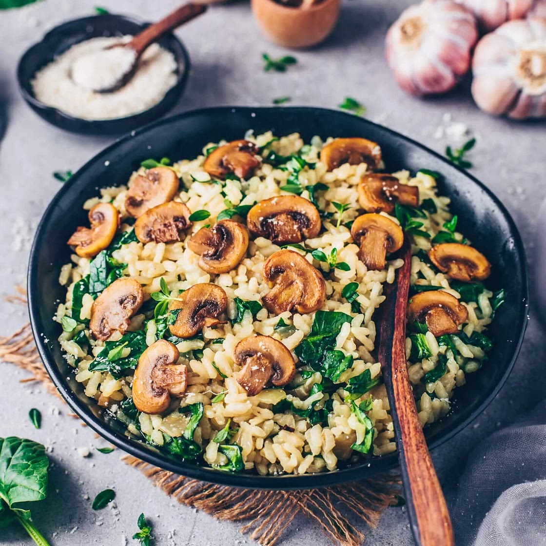 Veganes Spinat-Pilz-Risotto