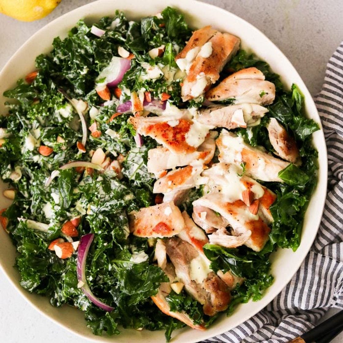 Whole30 Kale Chicken Caesar Salad + The Best Whole30 Caesar Dressing